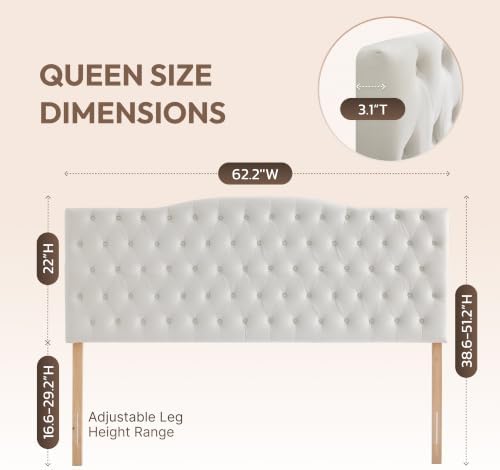 Iroomy Upholstered Queen Headboard, Button Diamond Tufted Headboard with Adjustable Height and Solid Wood Leg, Velvet Padded Headboards for Queen Size Bed, Modern Head Board, Pink