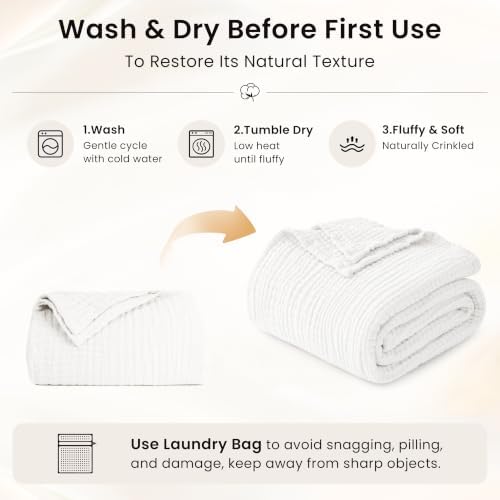 Love's cabin 100% Cotton Muslin Blanket Queen Size for Bed, White