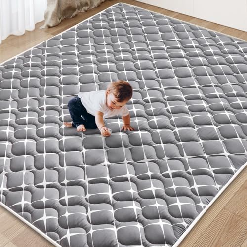 Baby Play Mat, 65" X 50" Extra Large Foldable Crawling Floor Mat for Playpen & Babies, Toddlers. Premium Thicker Foam playmat, Anti-Slip Soft Cushioning Padding, Machine Washable Mat