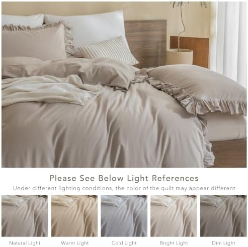 Washed Cotton Duvet Cover King Ruffle Duvet Cover Linen Textured Farmhouse Shabby Vintage Chic Bedding Comforter Cover 3 PCs Aesthetic French Country Vintage King Bedding