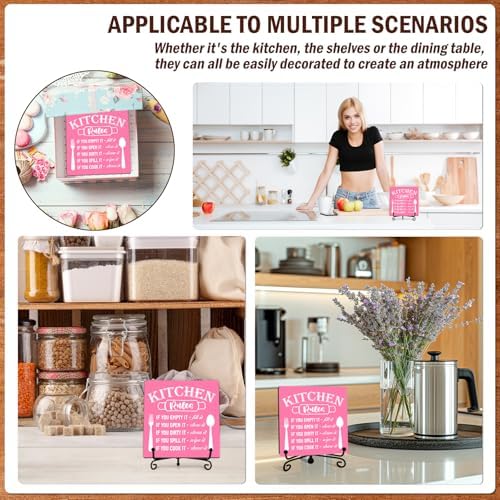 DETIHO Farmhouse Kitchen Decor, Rustic Kitchen Rules Sign Counter Decor