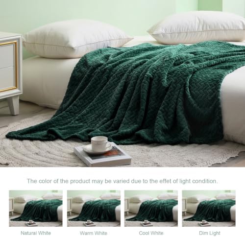 Exclusivo Mezcla Fleece Throw Blanket for Couch Sofa, 50”x70”, Forest Green