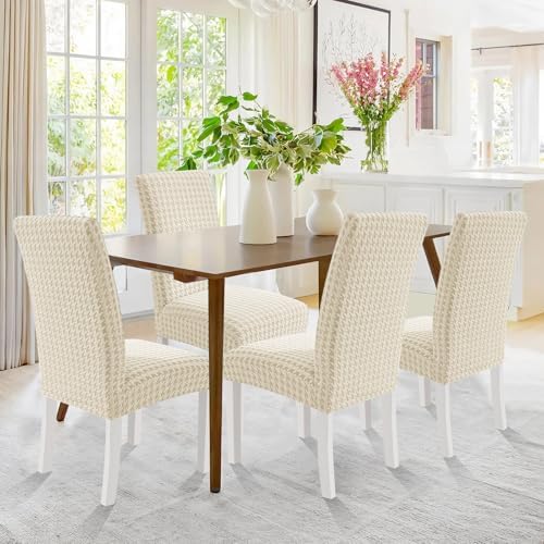 MAXIJIN Dining Chair Covers Set of 2, Stretch Kitchen Chair Covers for Dining Chairs, Removable Washable Parson Seat Slipcover for Home, Restaurant, Hotel, Banquet (Beige)