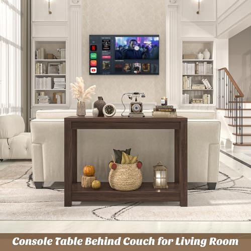 Besiost Small Farmhouse Wood Entryway Table Narrow Console Table with Storage Behind Couch Sofa Table with Shelves Entry Way Tables with Open Storage, Easy Assembly, 32" Black Walnut