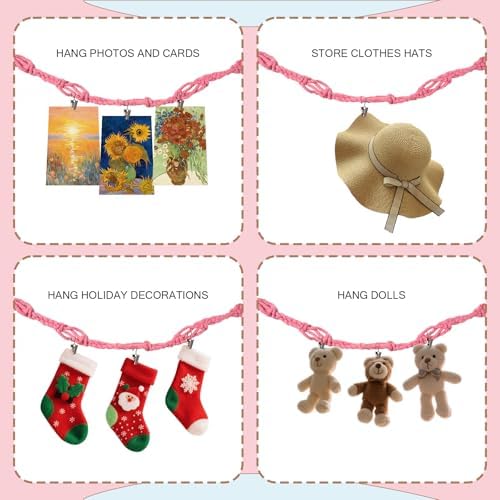 CERETIA 80" Stuffed Animal Organizer Chain, Wall Corner Storage, Pink