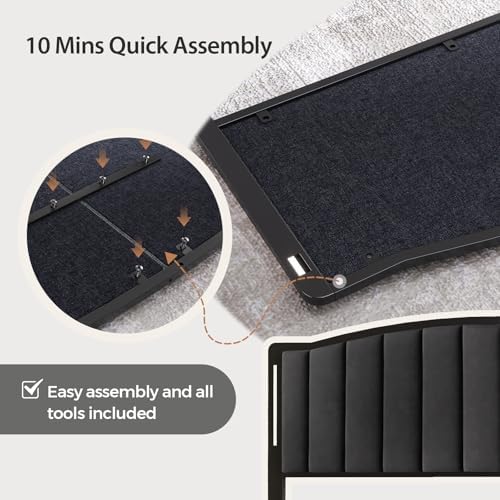 Upholstered Tufting Headboard for King Size Bed with Lights, Black