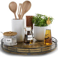 Lazy Susan Turntable Organizer for Table Top, 12’’ Round Wooden Lazy Susan for Cabinet Kitchen Countertop Pantry Dining Coffee Table for Condiments Spices, Rustic Bathroom Vanity Tray for Soap Candle