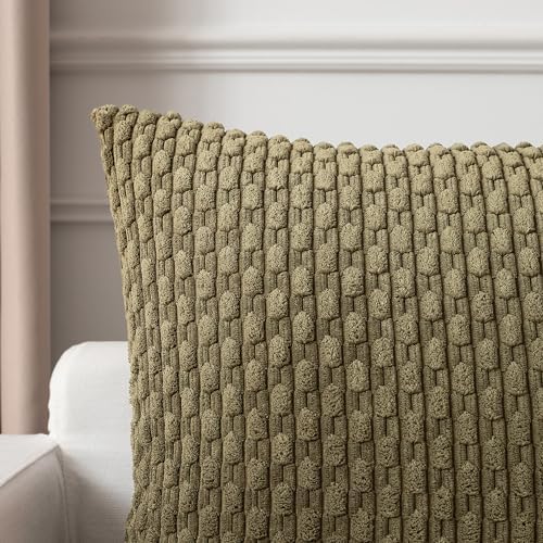 Kevin Textile Soft Corduroy 16x16 Inch Pillow Covers 2 Pack, Olive Green