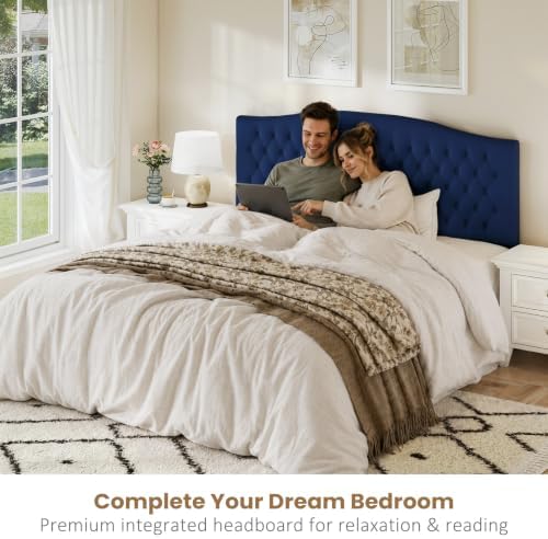 Befurtori King Headboard Only, Velvet Classic Tufted Design, Navy Blue