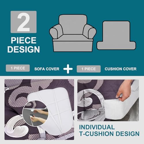 NILUOH 2-Piece T-Cushion Armchair Slipcover, Stretch Chair Cover with Separate Seat Cushion Cover, Soft Washable Furniture Protector for Living Room