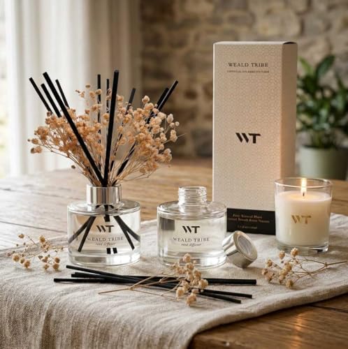 WEALD TRIBE Flower Reed Diffuser Set Fresh Linen Scent for Bathroom Decor