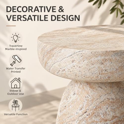 Outdoor Side Table Pedestal, 24" Modern Geometric Accent Coffee Table