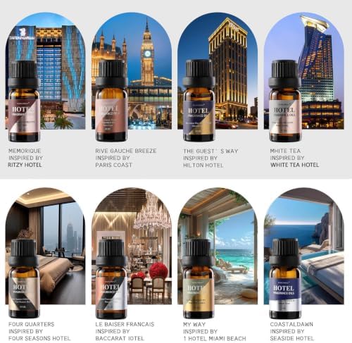 Hotel Diffuser Oil Gift Set - Inspired by 5-Star Hotel Scents - My Way,Ritz - C,White Tea,Baccarat,Four Seasons,Hilton,Beachfront Villa,Paris Coast, Fragrance Oil Set