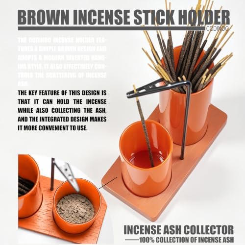 2 in 1 Incense Burner Holder for Sticks,Glass Incense Holder with Storage,Upside Down Incense Holder for Sticks with Glass Ash Catcher for Meditation Yoga Spa Room Home Decor[Full Brown]
