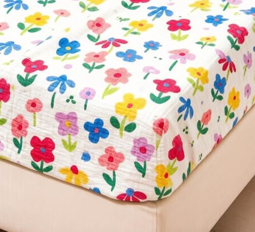 Bedding Fitted Sheet with Deep Pocket Mattress Cover Sheets,Colorful Flowers Printed Fabric Bed Sheets (Floral, Queen)