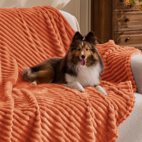 BEDELITE 3D Ribbed Burt Orange Fall Throw Blanket for Couch, 50x70 Inch