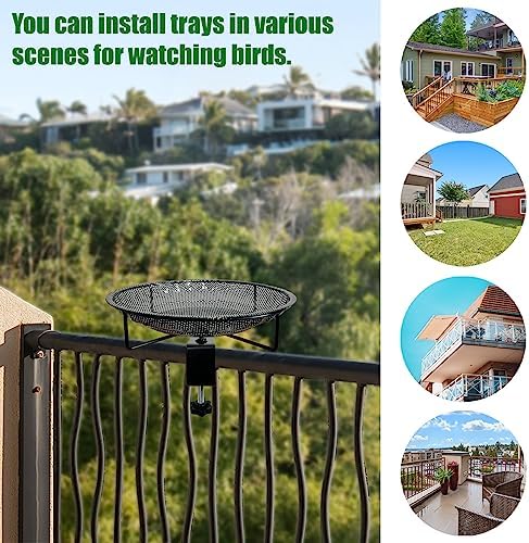 CQAIRIOU Premium Deck Railing Bird Feeder Tray for Balcony,11.8" Stainless Steel Large Platform Bird Feeder Mesh Seed Tray for Outside Wild Birds,Great Decoration for Garden Backyard