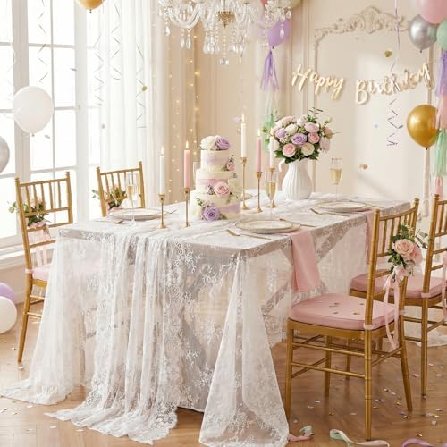 White Lace Tablecloth 60x120Inch Wedding Rectangle Table Overlay 10 Packs