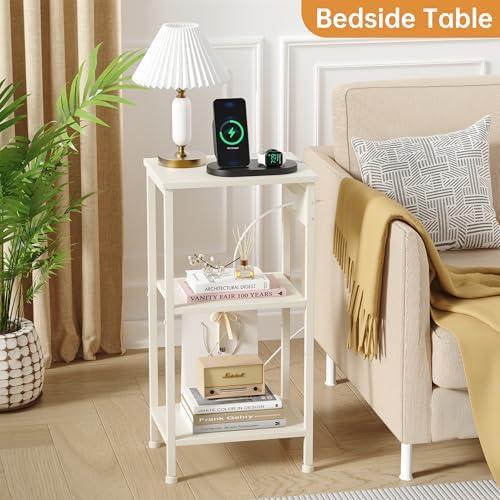 Asgolion Tall End Table with Charging Station, Narrow Tall Side Table