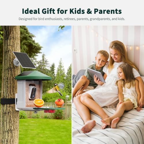 HARYMOR Smart Bird Feeder with Camera - AI Identify Birds Species, Solar Powered Bird House with Cam, 2L Large Capacity, 2K HD Video Live Stream, Instant Arrival Alerts - Green