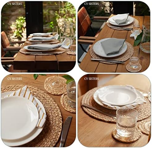Woven Placemats One Table Runner 36 Inches Long Rattan Placemat Rectangle Runners Natural Wicker Heavy Braided Straw Place Mats Braided Outdoor Placemats for Patio Table, 35.83 X 12.99inch