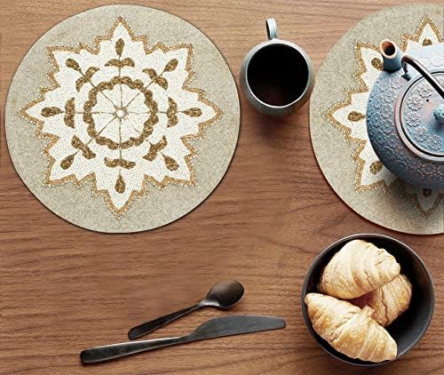 Lightnpro Handmade Snowflake Beaded Placemats Set of 2 – 13 Inch Round White Silver, Handcrafted Artisan Table Accessories, Elegant Winter Holiday Table Décor for Christmas & New Year Celebrations