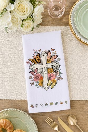 LXOMILL Christian Gifts for Women, Religious Kitchen Towels Set of 2, Floral Butterfly Bible Verse Dish Towels, Faith Gift for Mom, Friends, Christian Home Decor