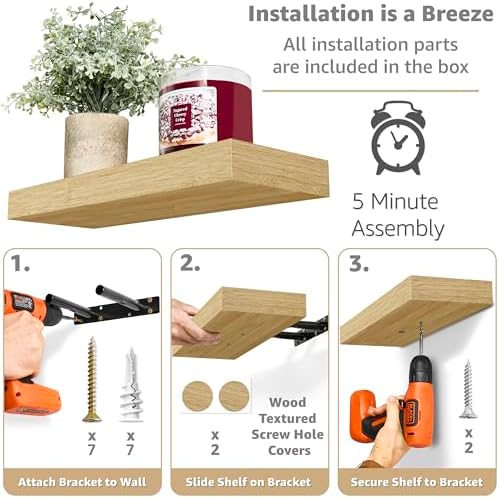 Sorbus 16 Inch Floating Shelves for Wall (5 Pack, Maple Wood)