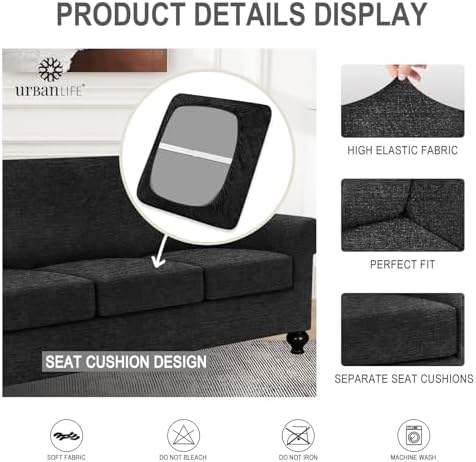 URBANLIFE 4-Piece Stretch Sofa Covers for 3 Cushion Couch, Black