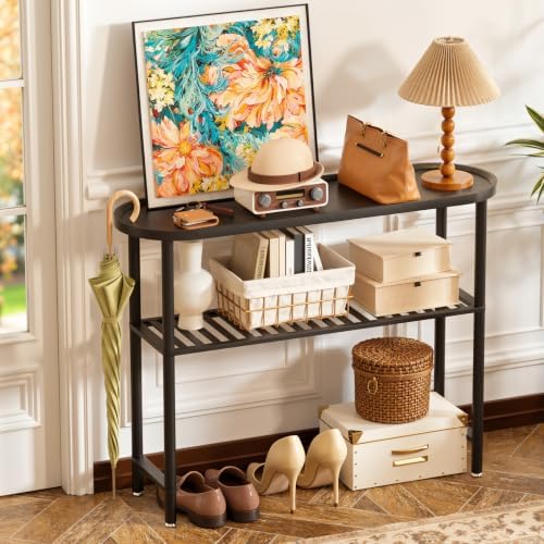 Black Entryway Table for Hallway Bamboo, 39.4"L x 11.8"W x 29.7"H