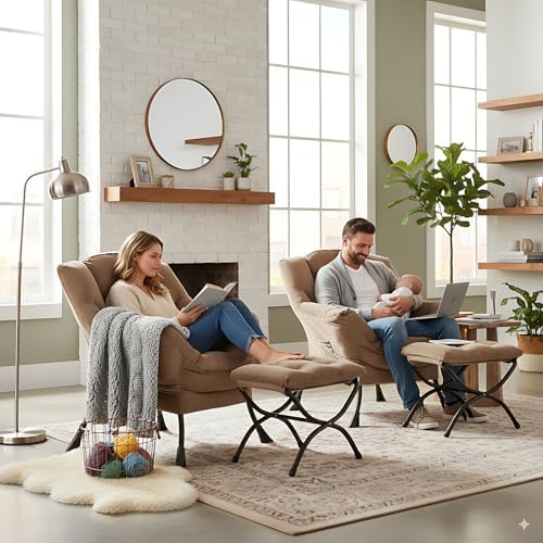 LITA Lazy Chair with Ottoman, Comfy Accent Reading Chair