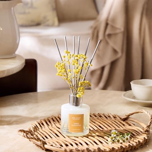 Airkeep Reed Diffuser Set,3.38 fl oz (100 ml) - Lemon Eucalyptus Oil Diffusers with 8 Reed Sticks, Home Fragrance Reed Diffuser for Bathroom Shelf Decor