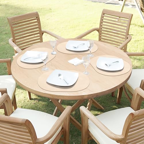ADRIMER Oval Placemats Set of 8, Wipeable Faux Leather, Beige