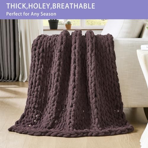 Bigacogo Chunky Knit Throw Blanket for Couch, 40x60 inches, Chocolate