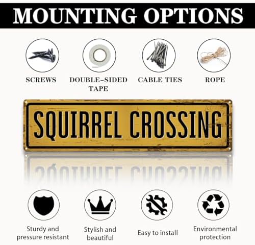 Rustic Farmhouse Metal Tin Sign, Squirrel Crossing Sign, Vintage Animal Road Signs for Porch, Yard, and Farmhouse, Animal Crossing Warning Signs, Perfect for Garden and Road, 15.7 x 3.9 inches