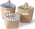 3 PCS Mini Hanging Storage Bag Cotton Linen Small Storage Basket Wall Hanging Storage Pouch Foldable Storage Box Family Organizer Decorative Bag for Key Snack Wallet on Door Closet (A)