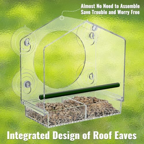 Window Bird Feeder with Strong Suction Cups - Slide-Out Tray