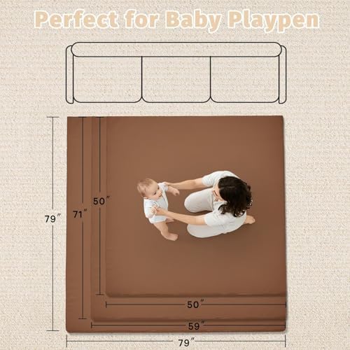 Waterproof Baby Play Mat for Floor Memory Foam 47 * 47 Cushion Playpen Playmat Tummy Time Crawling Mat Nursery Rug Thick Pad Create Soft & Safe Area for Infants,Toddler,Kids,Chestnut