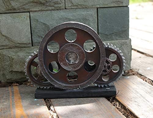 Industrial Steampunk Gear Train Figurine, Cog Wheel Statue, Resin Model, Home Bar Décor Ornament 7.7" H Copper