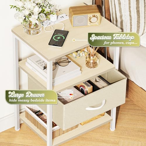 SUPERJARE Nightstand with Charging Station, USB-C Port, Bedside Table