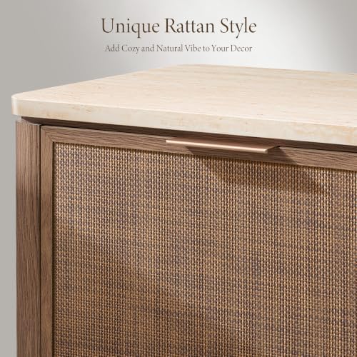 Night Stand, Rattan Nightstand with 2 Drawers