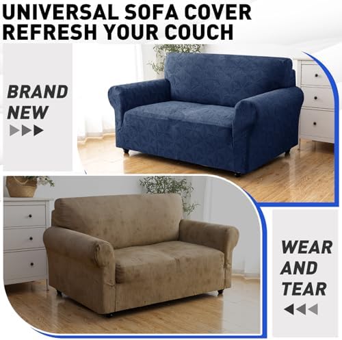 YEMYHOM 1 Piece Stretch Oversized Couch Covers for 4 Seat, Jacquard Extra Large Sofa Cover with Non-Slip Elastic Bottom, Thickened Slipcover Furniture Protector for Dogs Pets (X-Large, Navy）