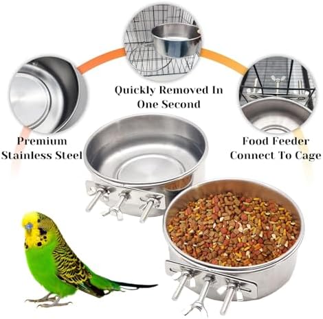 PINVNBY Stainless Steel Bird Food Bowl Water Bowls Parakeet Food Dish