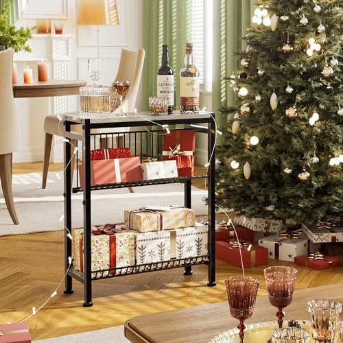 Narrow Side Table, 3-Tier End Table, Small Nightstand