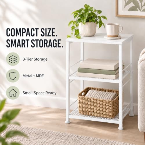 OYEAL White Couch Side Table, Tall Nightstand, Narrow End Table with Wheels