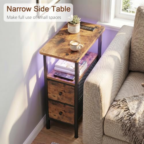 LOAKEKEL Narrow Nightstand with Charging Station, End Tables Living Room
