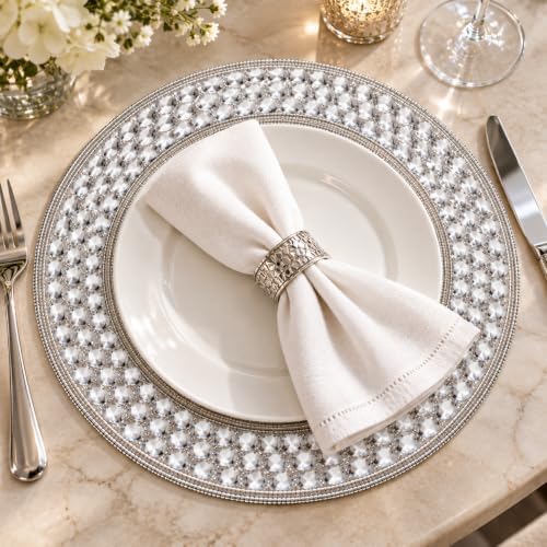 Beaded Round Placemats 13 Inch, Handmade Silver Stone Border Round placemat