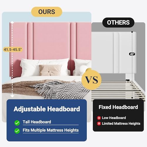 Allewie Full Size Platform Bed Frame with Velvet Upholstered Headboard