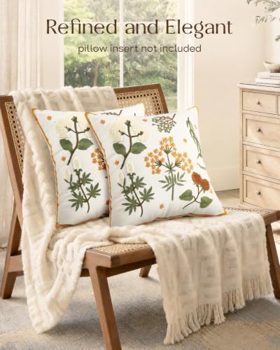 Embroidered Throw Pillow Covers 18x18, Set of 2, Meadow Flower