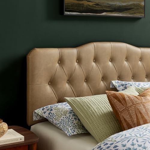 Modway Annabel Faux Leather Adjustable Queen Headboard in Toast - Padded Vegan Leather Headboard with 7 Height-Adjustable Positions
